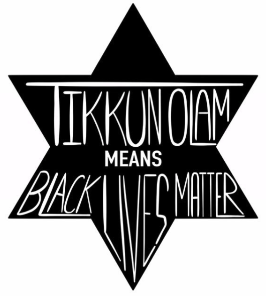 Tikkun Olam means Black Lives Matter: Black star with white text created by Adam Garvey